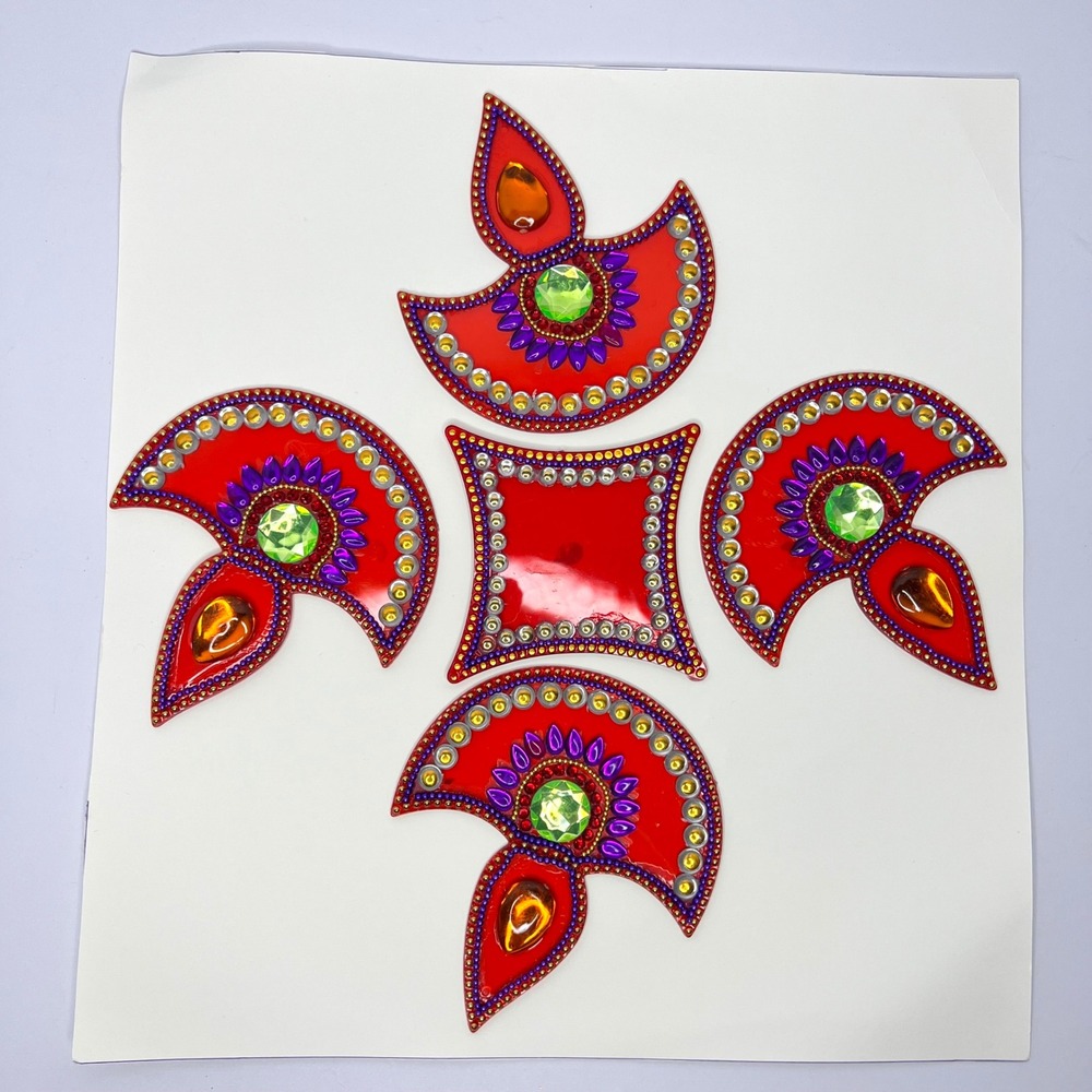 Handcrafted Red Acrylic Rangoli Set Home Temple Tabletop Floor Art Diwali Decor